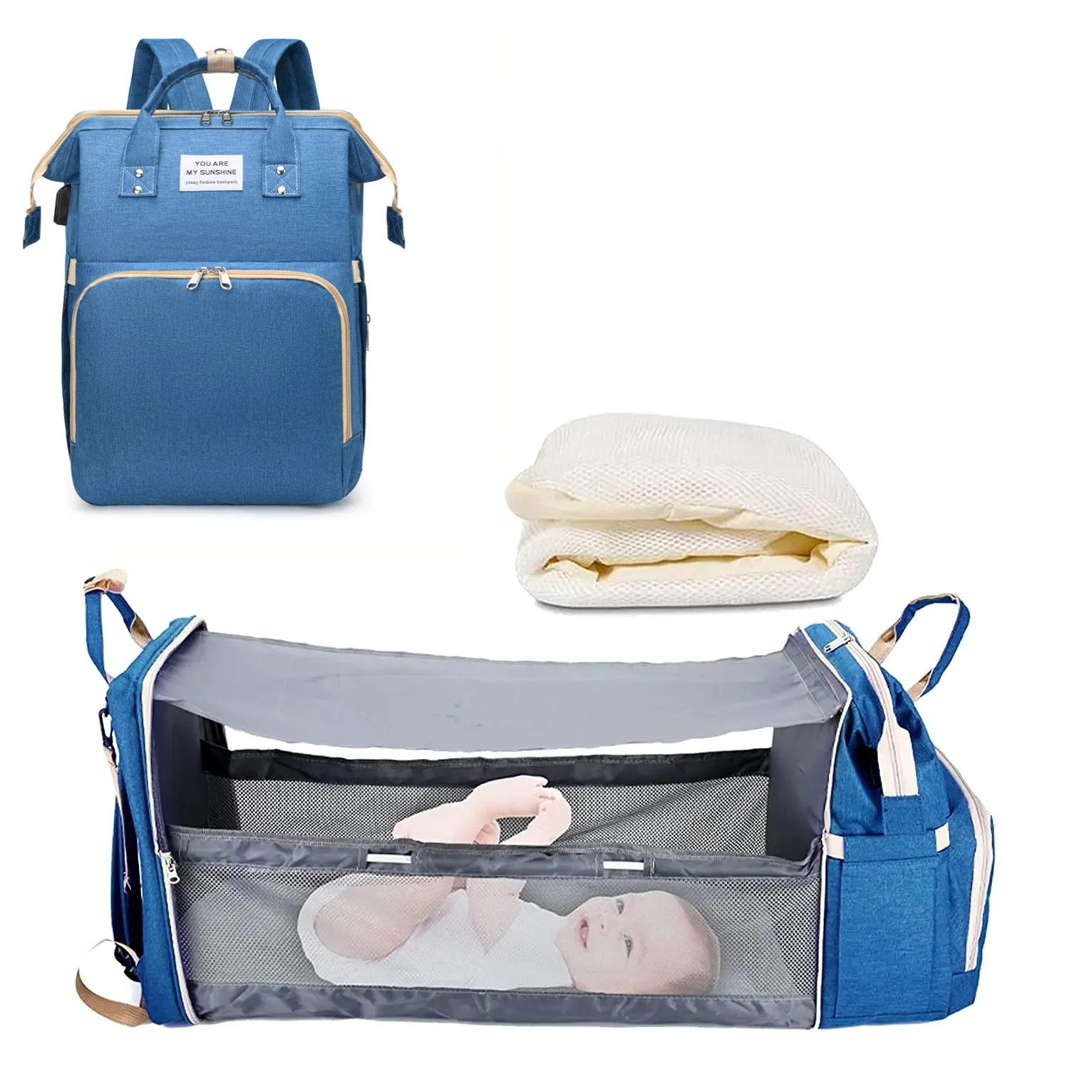 3 in 1 Diaper Bag Backpack Foldable Baby Bed Travel Bag
