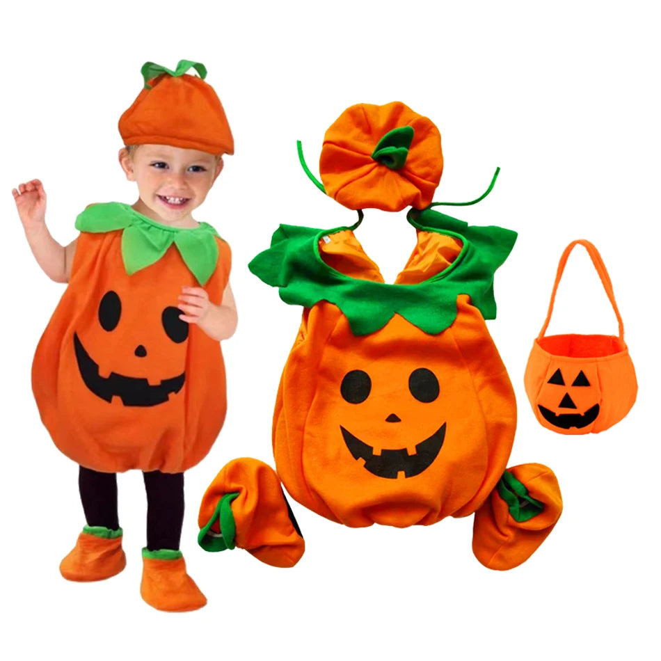 Kids Pumpkin Halloween Costume with Hat Party Cosplay Outfit