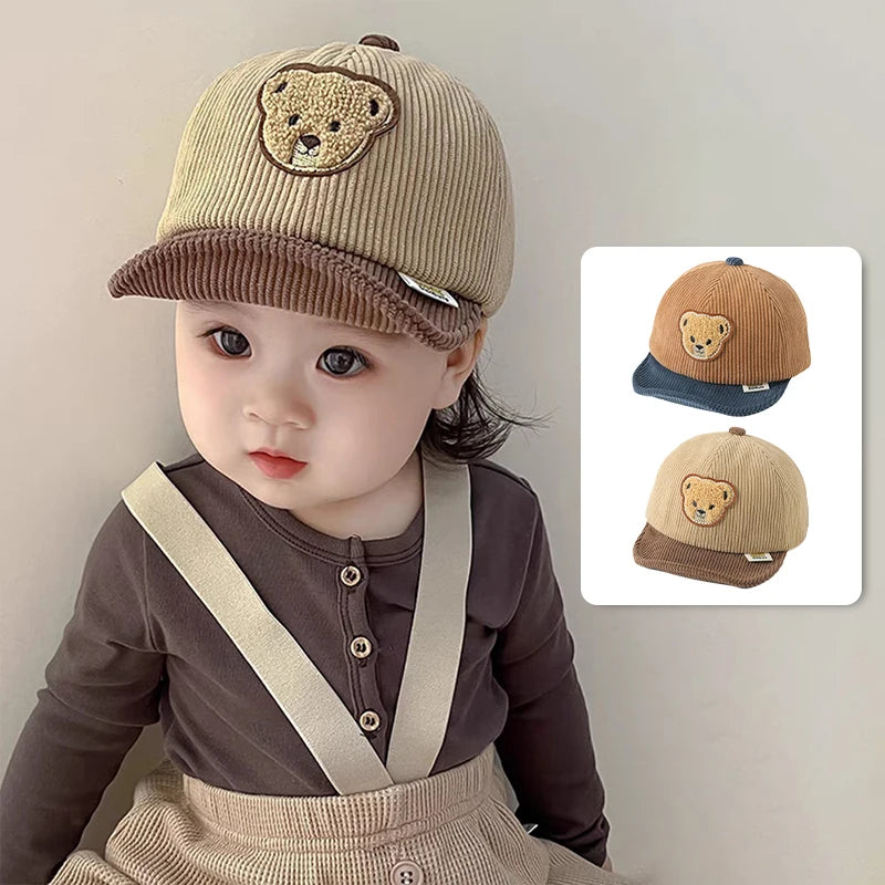 Corduroy Baby Bear Ear Hat Adjustable Toddler Baseball Cap