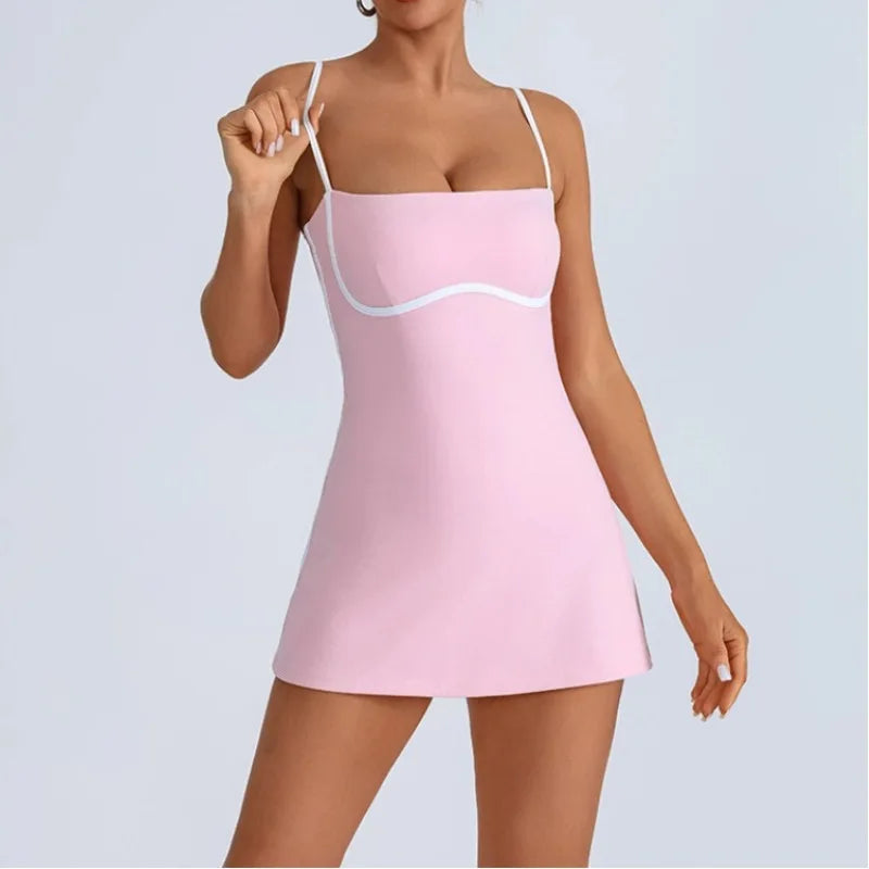 Women Tennis Golf Dress with Built in Shorts Sports Set Yoga Workout Active Skort Dress