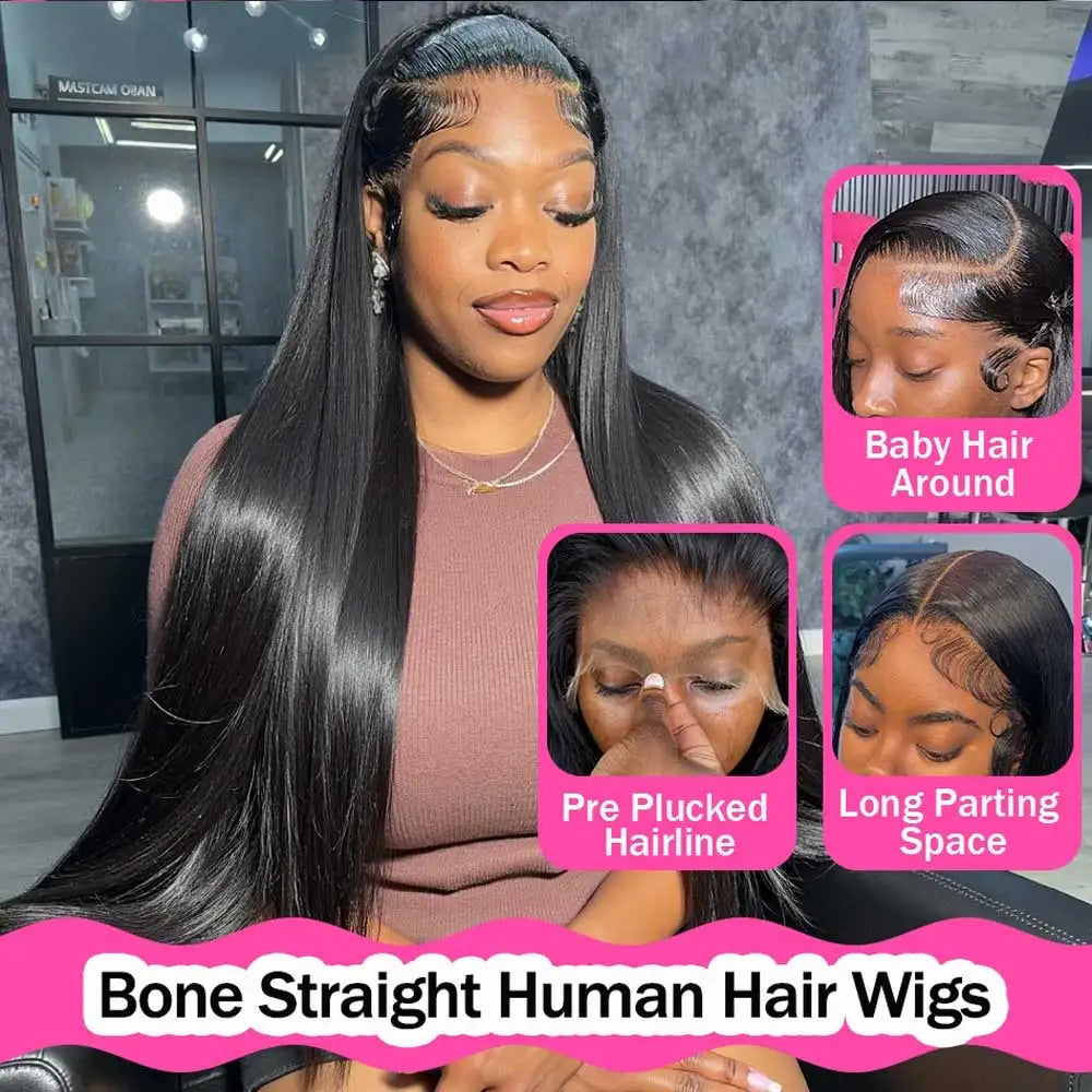 HD Lace Front Human Hair Wig – Straight Glueless Wig with Pre-Plucked Hairline