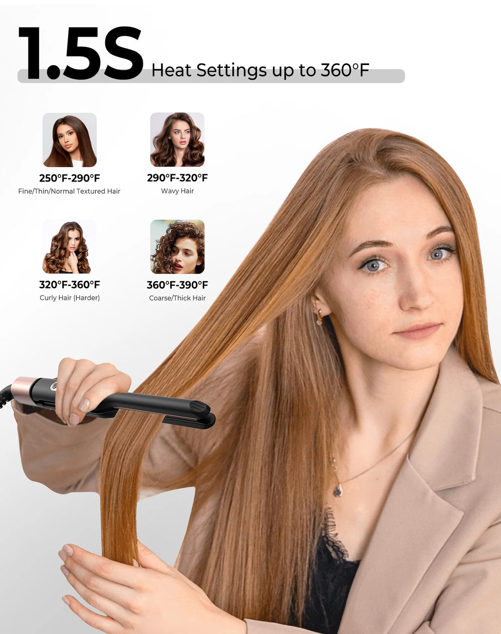 Mini Flat Iron Hair Straightener 1/3 Inch Pencil Travel Portable 2-in-1 Curler Straightener