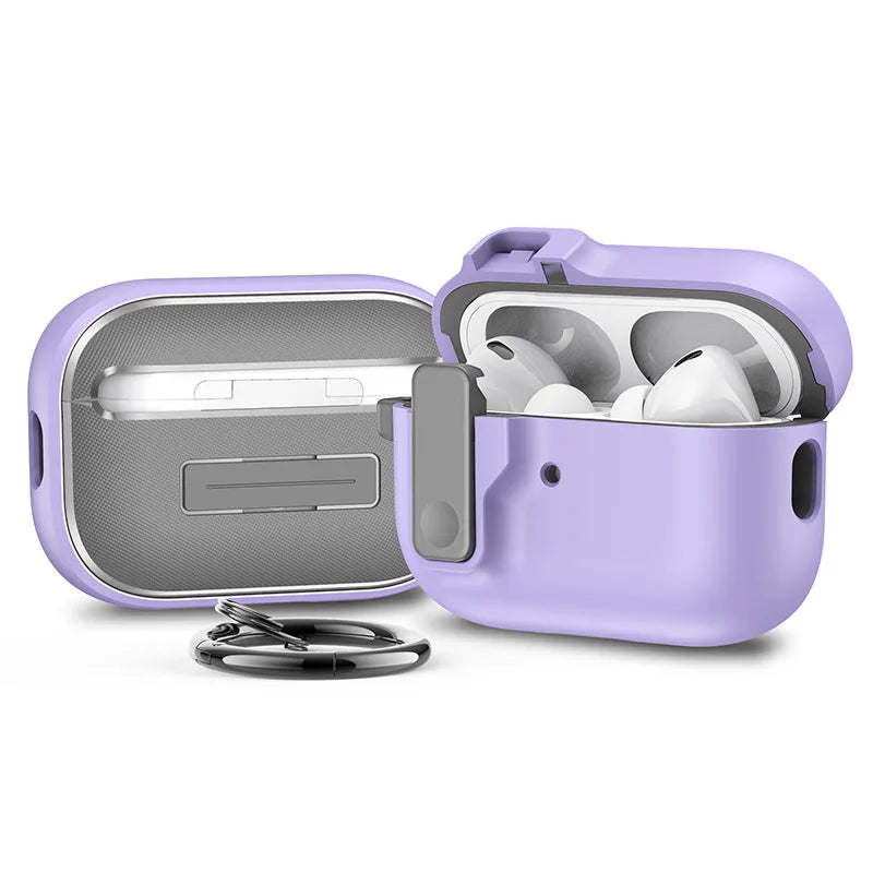 AirPods 4/3/Pro Case Shockproof Protective Cover with Lock Buckle & Keychain Silicone Sleeve
