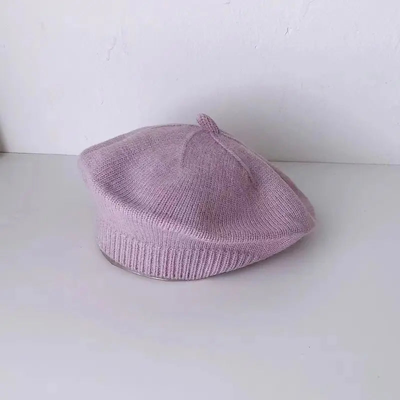 Baby Girl Flower Beret Warm Knit Beanie Hat