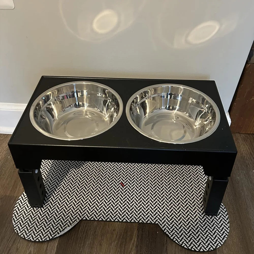 Elevated Dog Bowl Stand Double Stainless Steel Feeder Food Water Station
