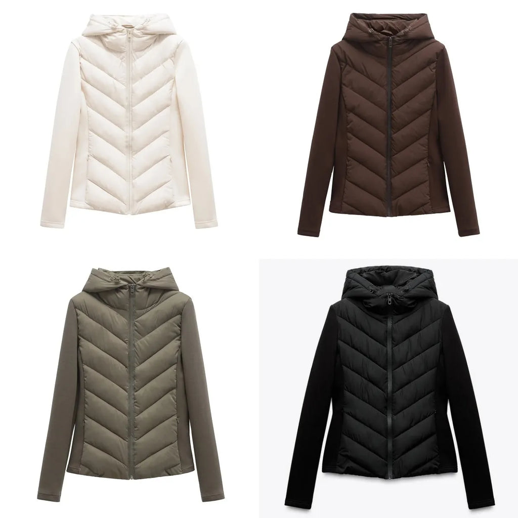 Women Hooded Patchwork Cotton Jacket