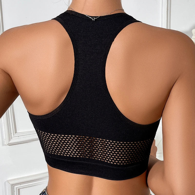 Fishnet Crop Top Women Mesh Workout Gym Top Sexy Breathable Fitness Layering Shirt