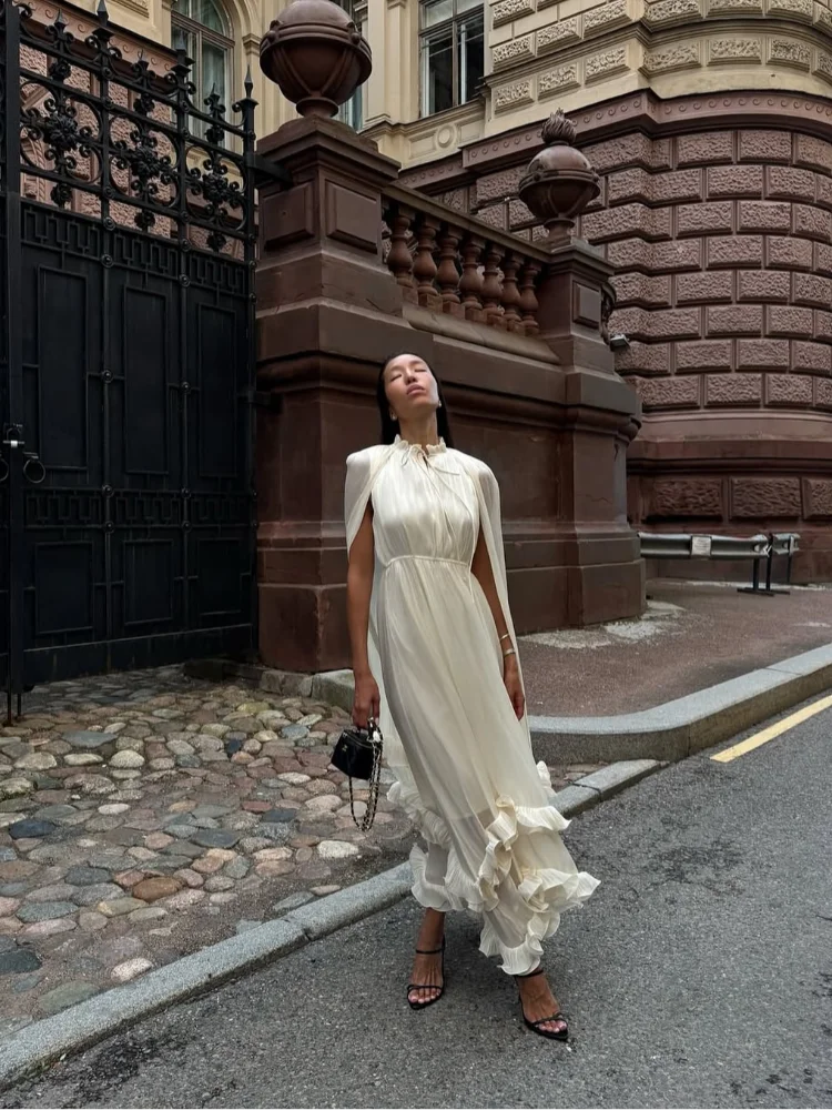 Ruffle Maxi Dress for Women Sleeveless High Waist Summer Dress
