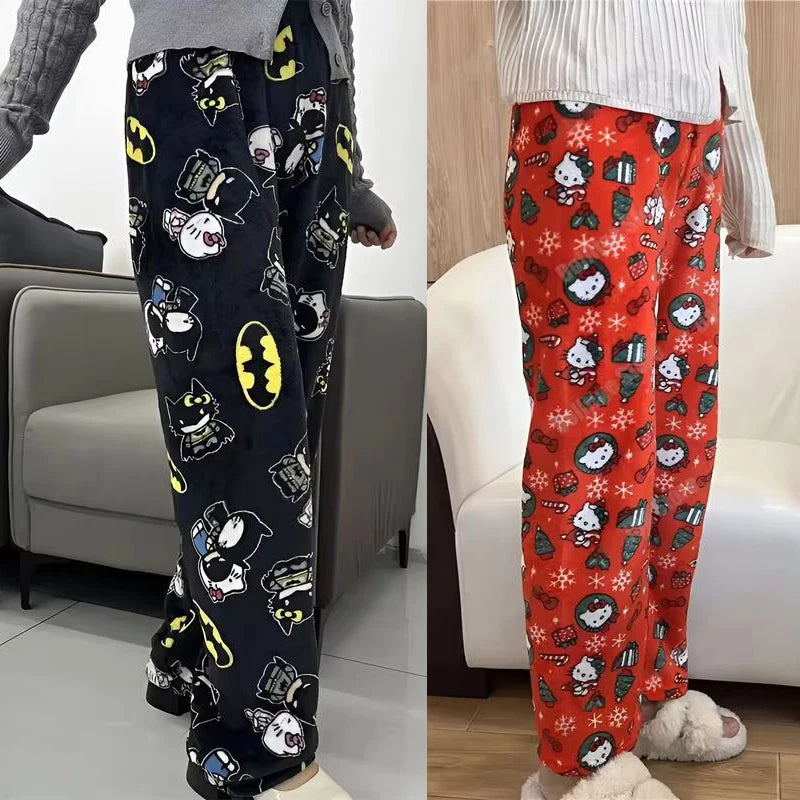 Hello Kitty Batman Flannel Pajama Pants Warm Plush Casual Clothing