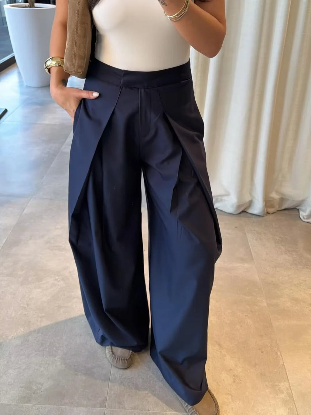 Women Military Green Pleated Wide Leg Pants Loose Casual Fashion Trousers 2025
