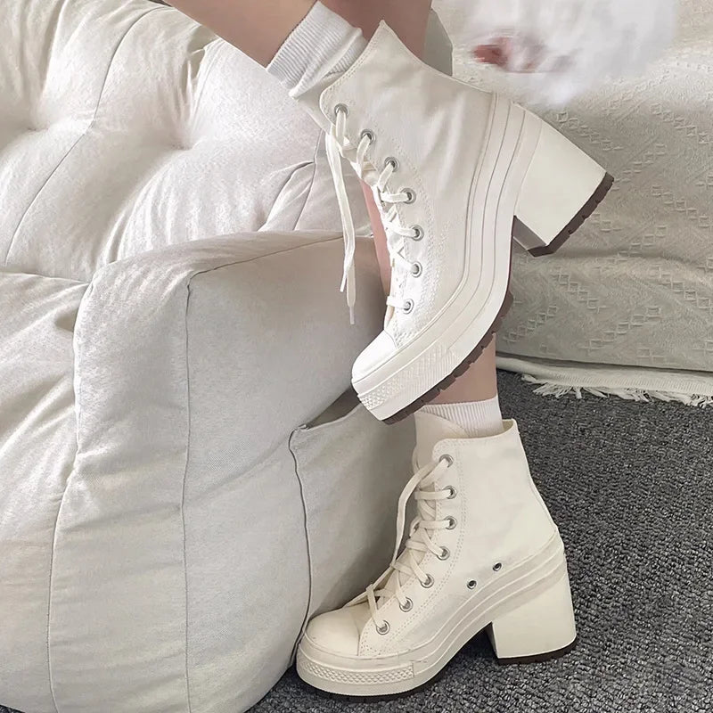 Women Platform High Top Sneakers Canvas Skateboard Shoes Plus Size Fashion Sneakers