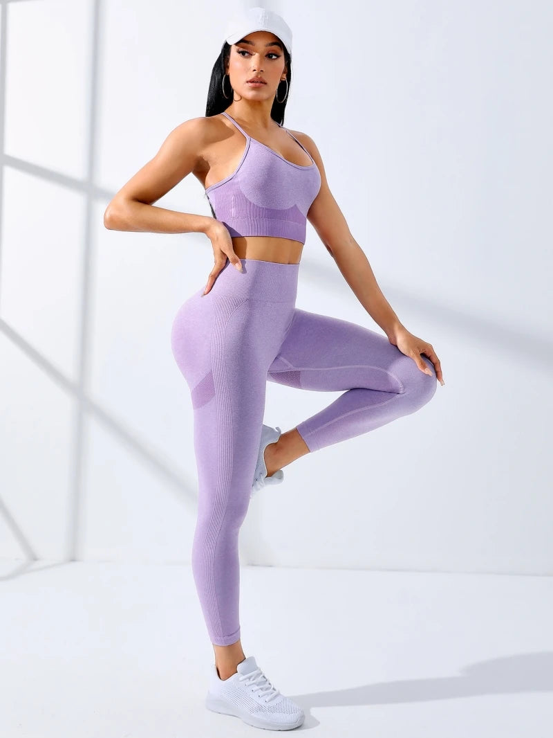 Women Seamless Yoga Set High Waist Leggings & Sports Bra 2 Piece Workout Outfit