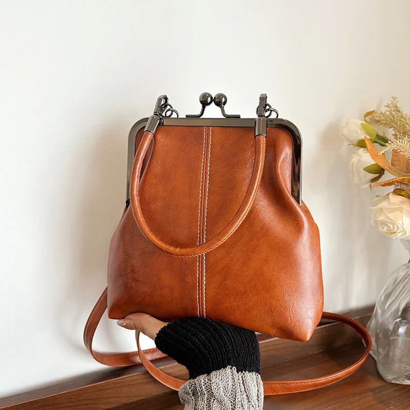 Women Vintage Brown PU Leather Shoulder Bag Designer Crossbody Handbag Shell Purse