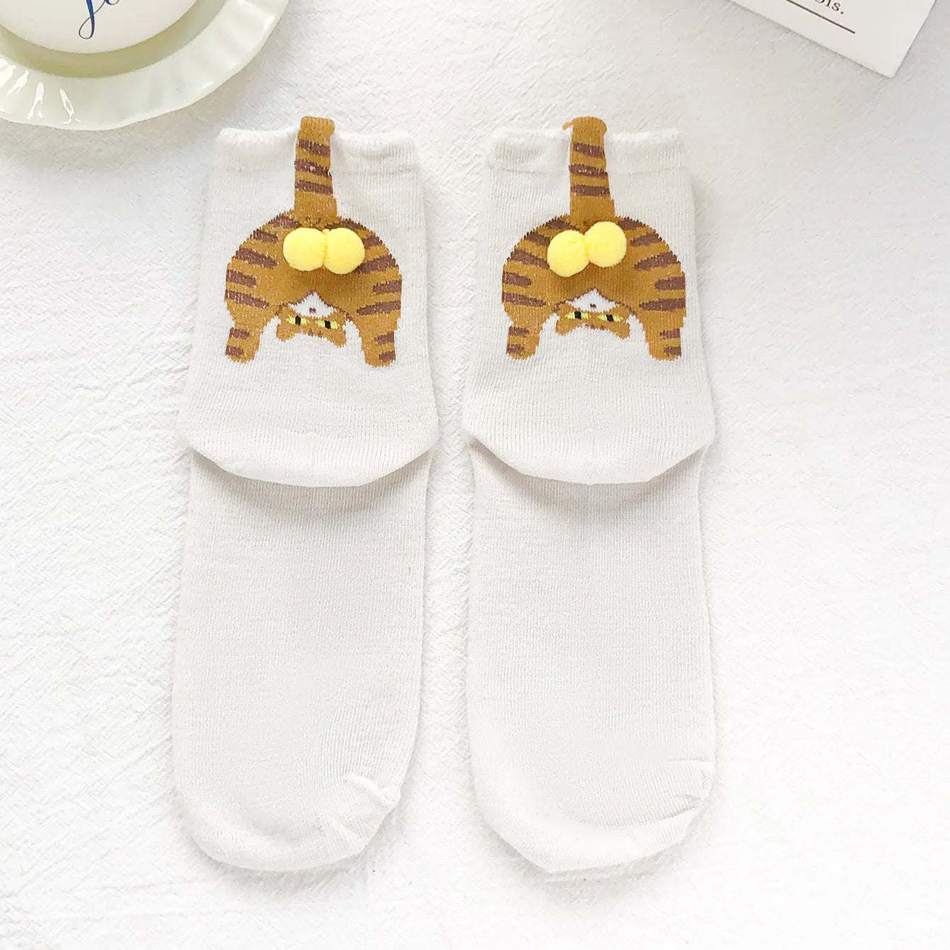 3D Cute Cat Socks Women Mid Tube Sleep Socks Black White Cat Print Floor Socks