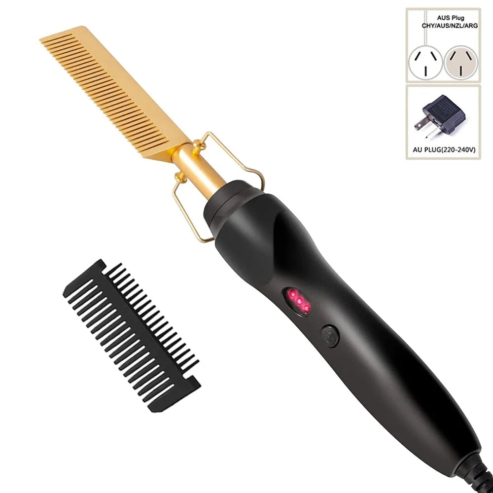 2-in-1 Hot Comb Hair Straightener Electric Fast Heating Anti Scald Beard Straightener Travel