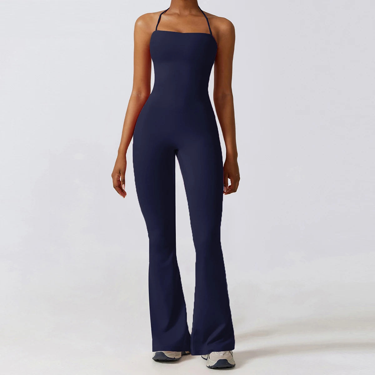 Women Sleeveless Yoga Jumpsuit Backless Flared Gym Sportswear Outfit