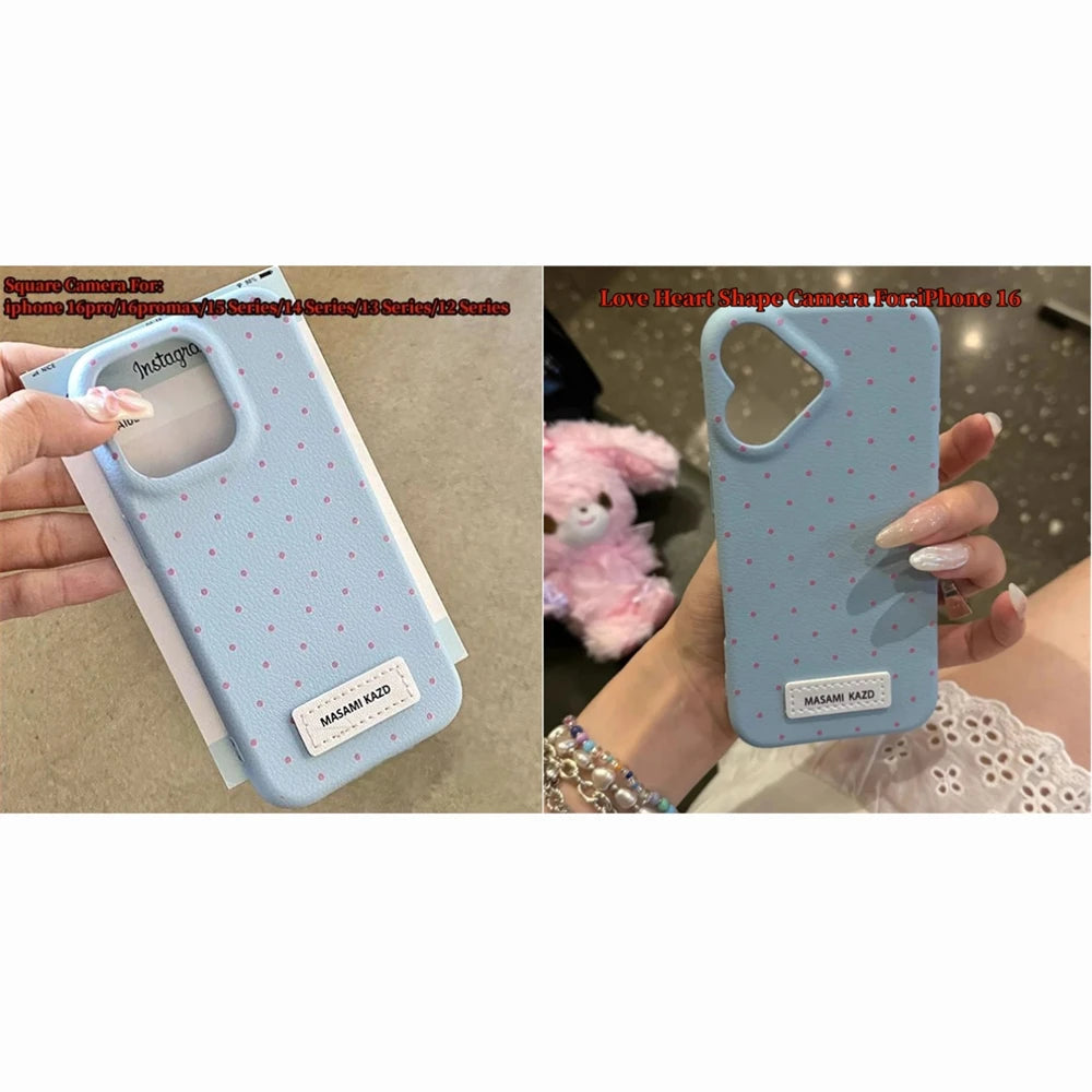 Korean Cute Heart Camera Dots Leather iPhone Case