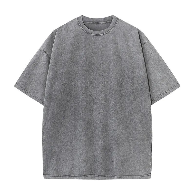 Men Oversized Washed Cotton Vintage T Shirt Loose Fit Short Sleeve Basic Tee
