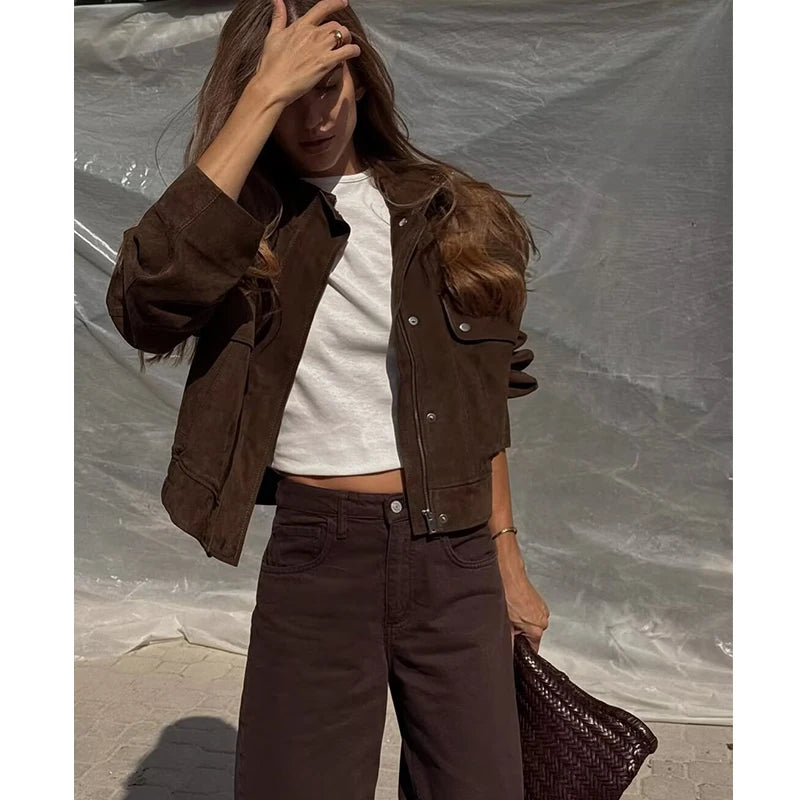 Women Loose Fit Autumn Jacket Big Pocket Warm Street Chic Fashion Coat