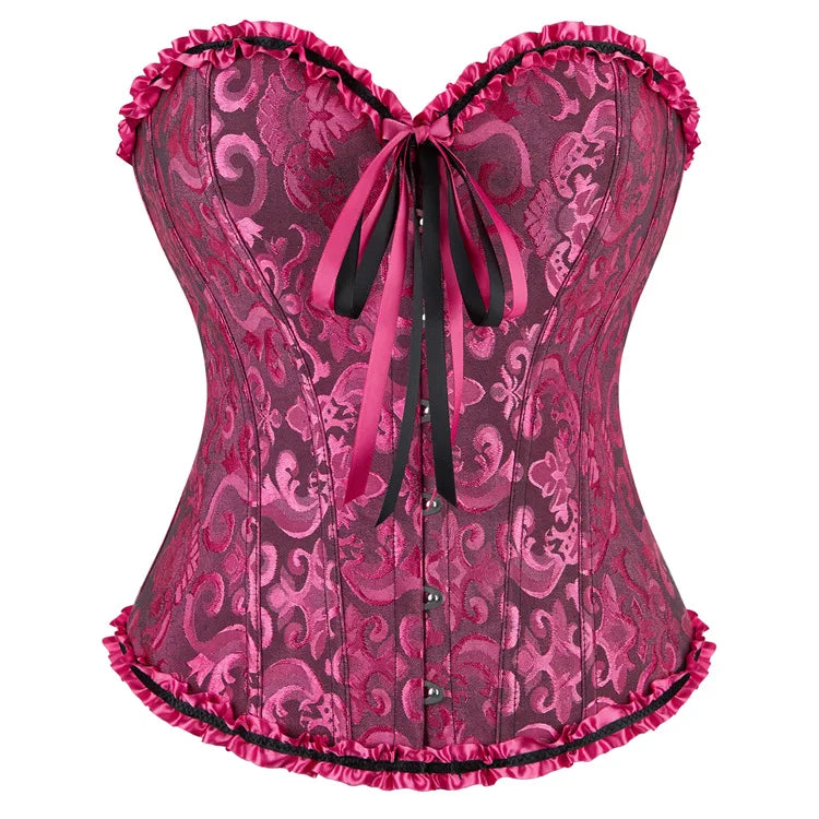 Women Floral Jacquard Corset Lace Up Bustier Top