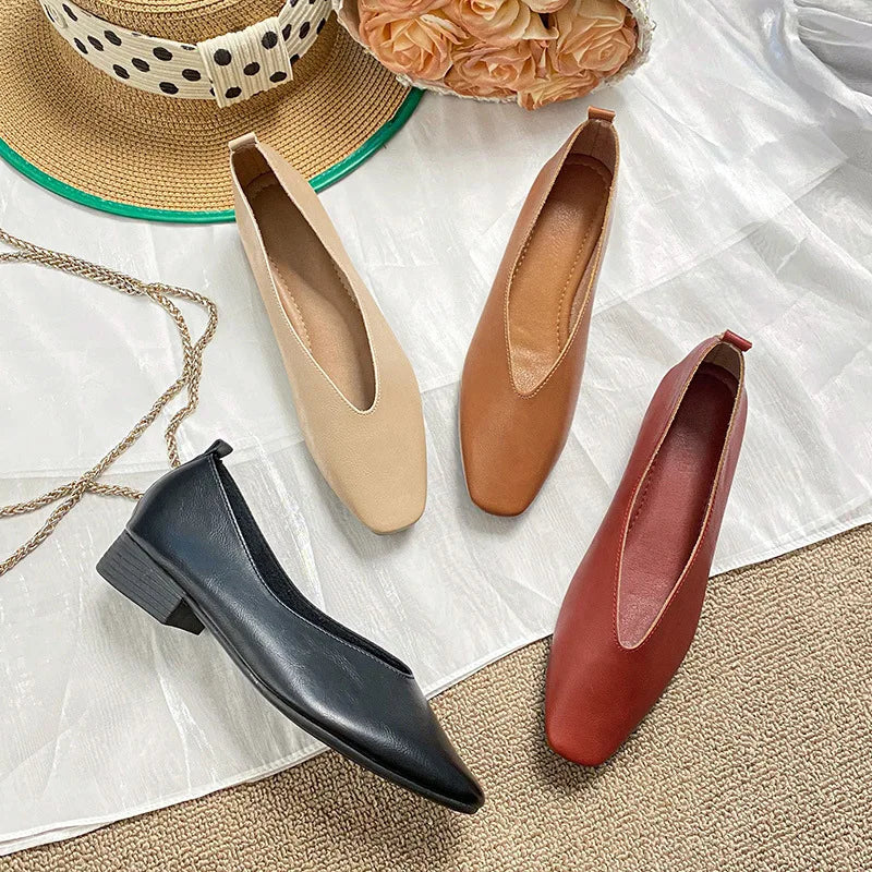 Women Square Toe Mary Jane Flats Low Heel Soft Sole Retro Casual Shoes