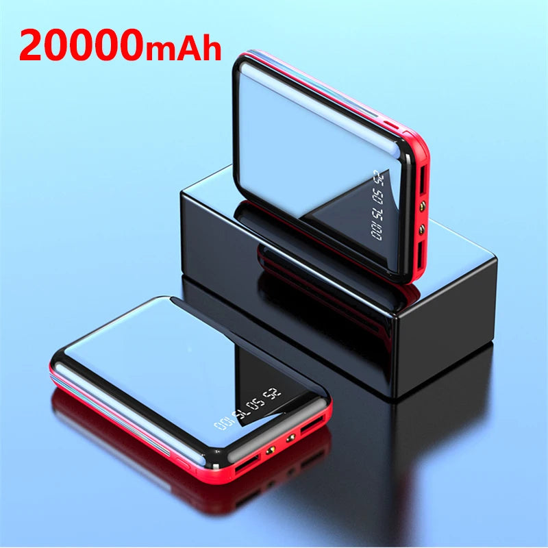 Mini Power Bank 20000mAh Portable Charger Mirror LED Display External Battery for iPhone Xiaomi Huawei Samsung