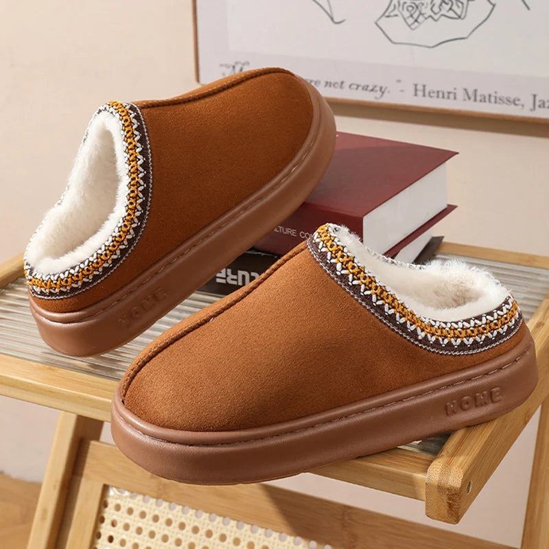 Fluffy Winter Slippers Women Plush Warm Indoor Shoes Anti Slip Soft Home Slippers Unisex Cozy House Slides