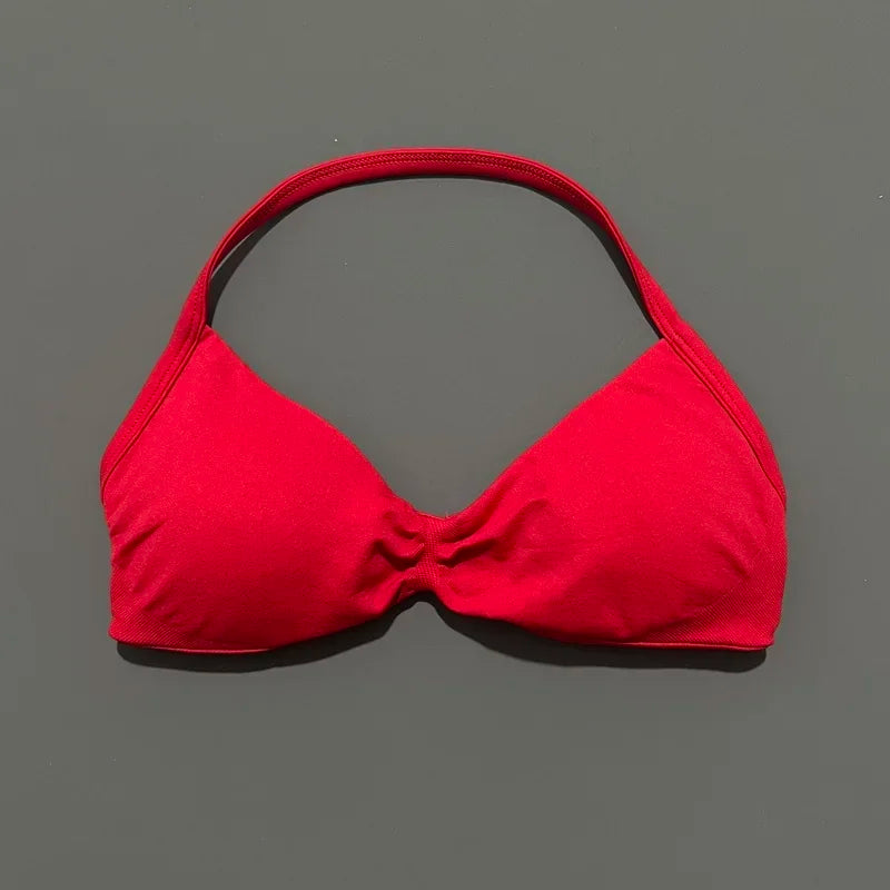 Seamless Strappy Sports Bra Halter Gym Top Women High Support Yoga Tank