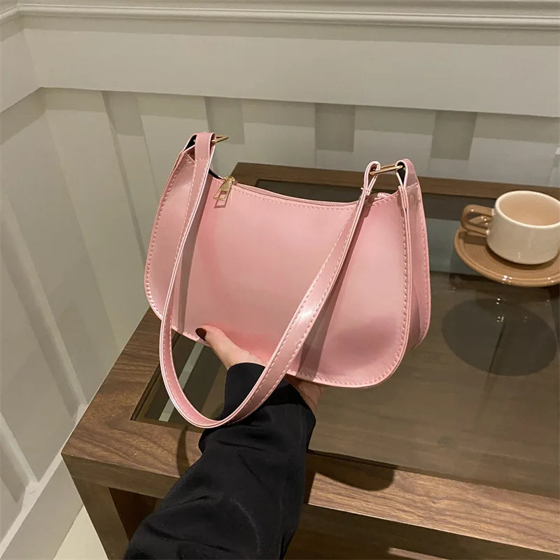 Women Patent Leather Shoulder Bag Fashion Zipper Handbag Style Commuter Bag