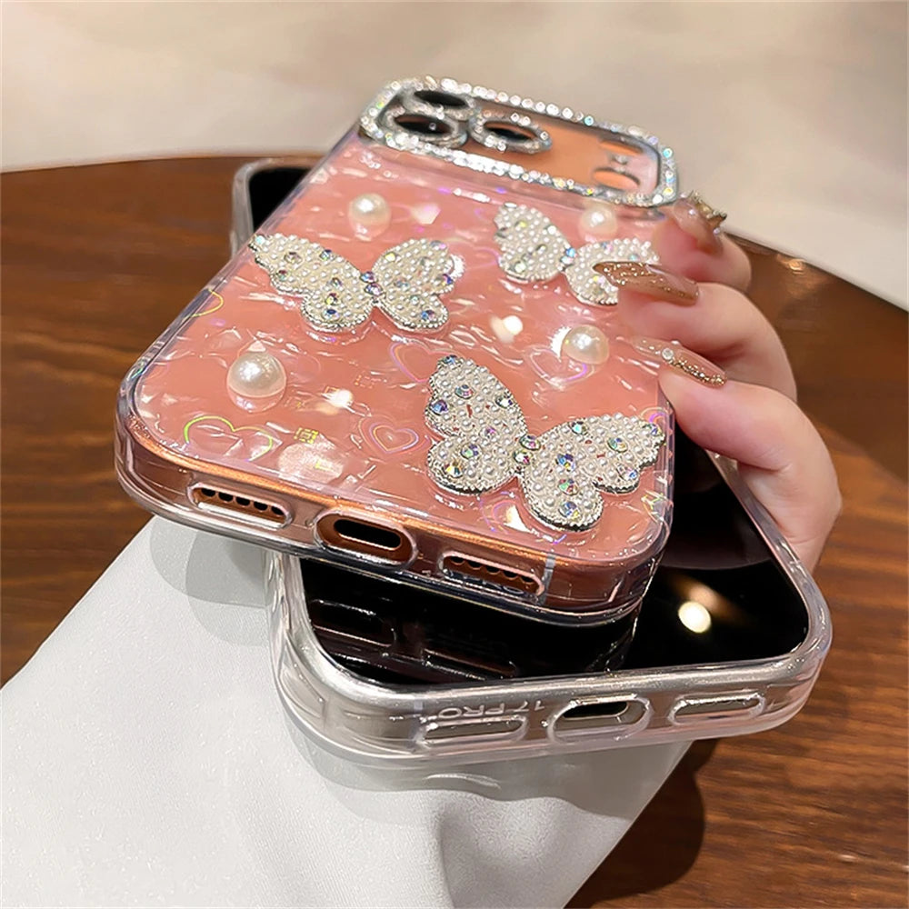 Diamond Butterfly Clear Plated Silicone iPhone Case