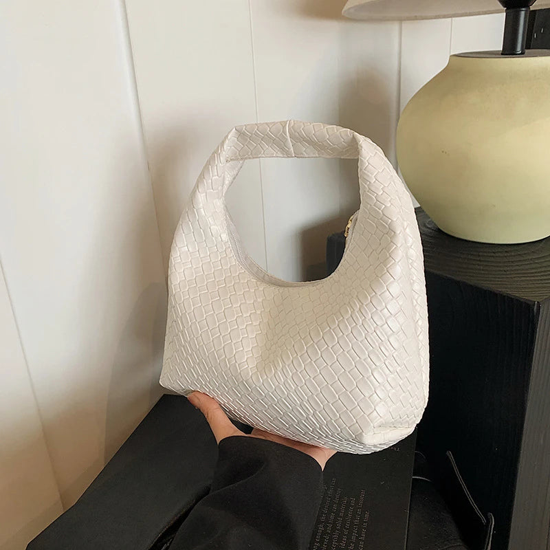 Women Woven Embossed Hobo Bag Soft PU Leather Shoulder Handbag