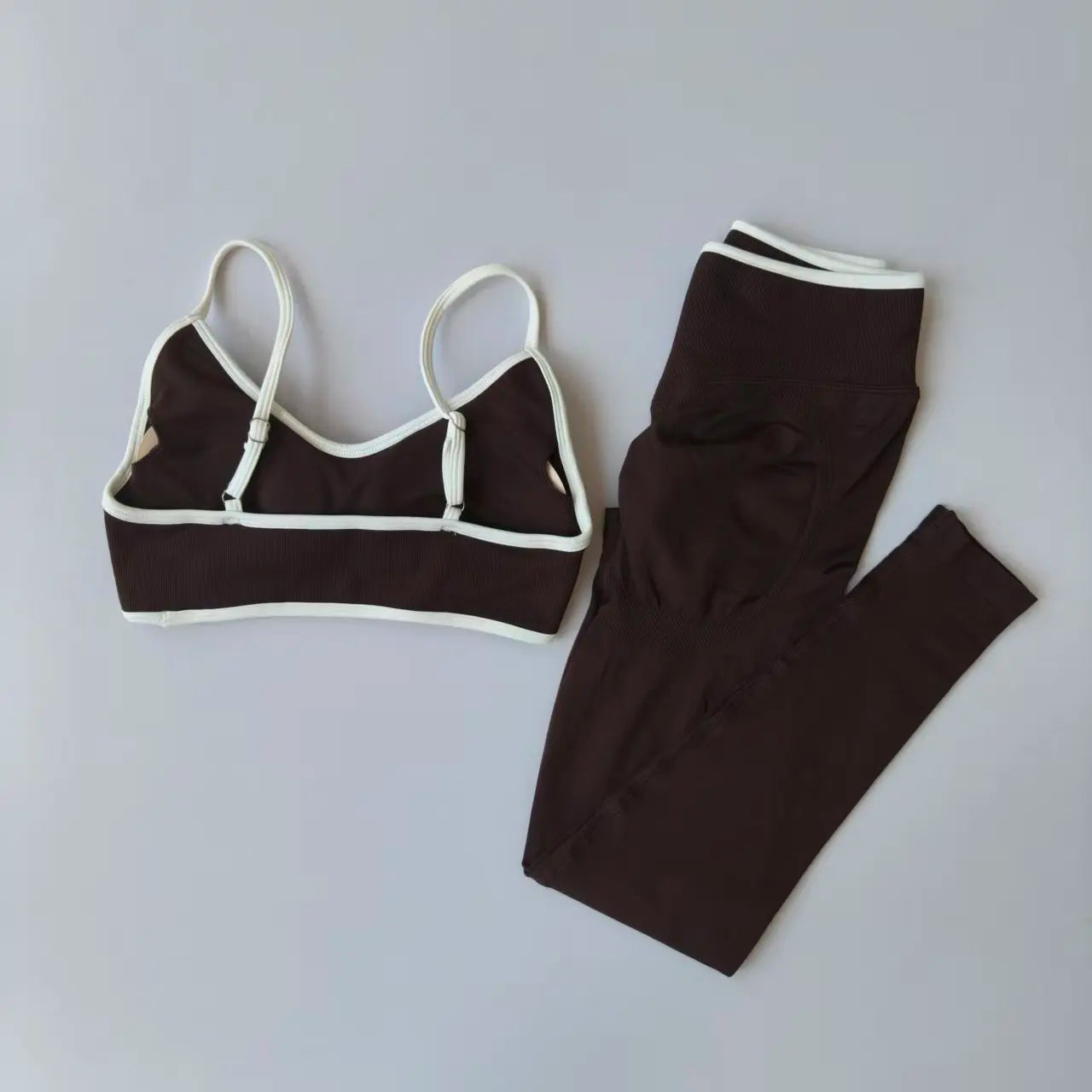 Seamless Women Sports Set Strappy Bra High Waist Sculpt Leggings Gym Fitness Suit