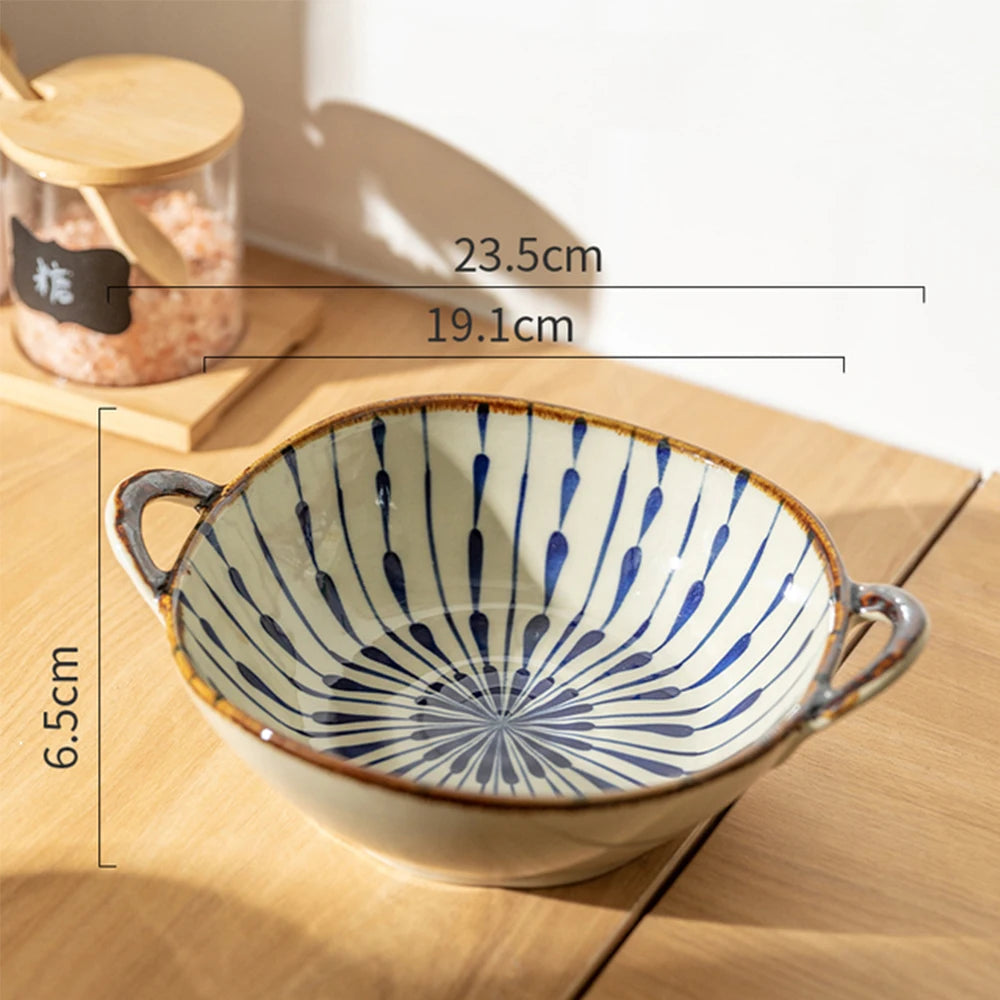 Ceramic Noodle Bowl 7.5 Inch Handle Soup Salad Pasta Microwave Safe Tableware