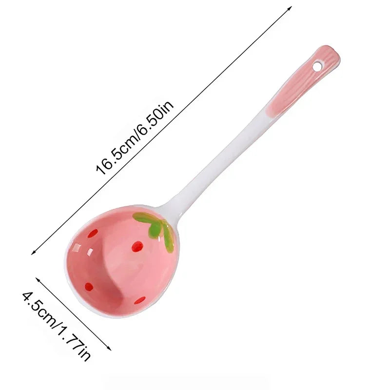 Kawaii Strawberry Ceramic Long Handle Spoon Kitchen Utensil