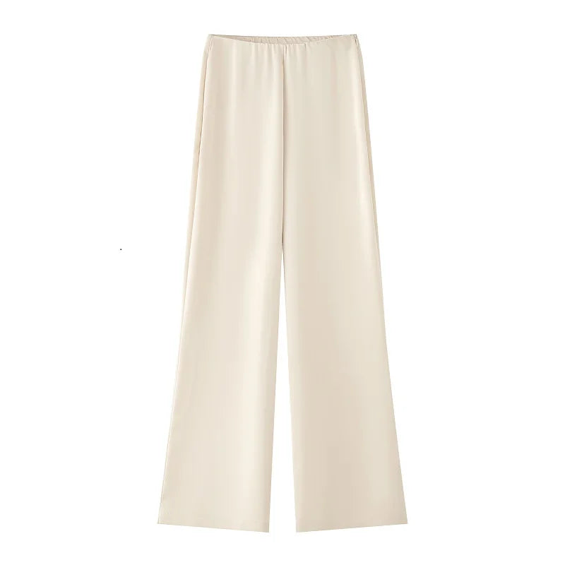 Women Satin Pants Set High Waist Straight Leg 2 Piece Outfit