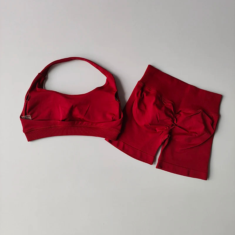 Women Seamless Gym Set Sports Bra & Shorts Workout Fitness Yoga Outfit