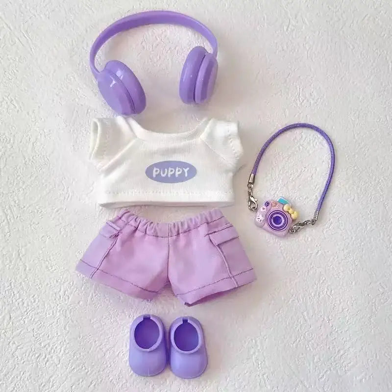 Labubu Doll Clothing Set with Headphones Pants and Accessories