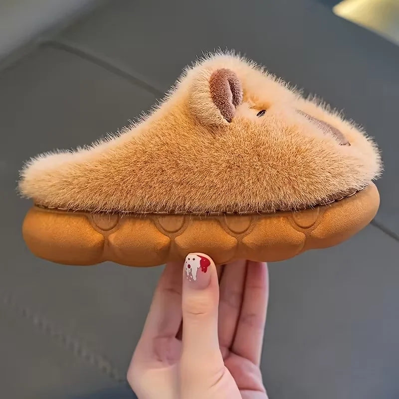 Kids Capybara Slippers Warm Plush Winter Indoor Shoes Cute Cartoon Non-Slip Soft Home Slippers for Boys and Girls