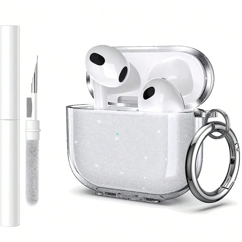 AirPods 4/3/Pro/Pro 2 Glitter Case with Cleaner Kit Shockproof Protective Cover Keychain Sleeve