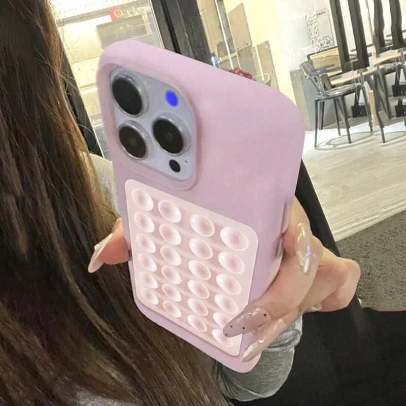 3D Suction Cup Stand Litchi Pattern iPhone Case