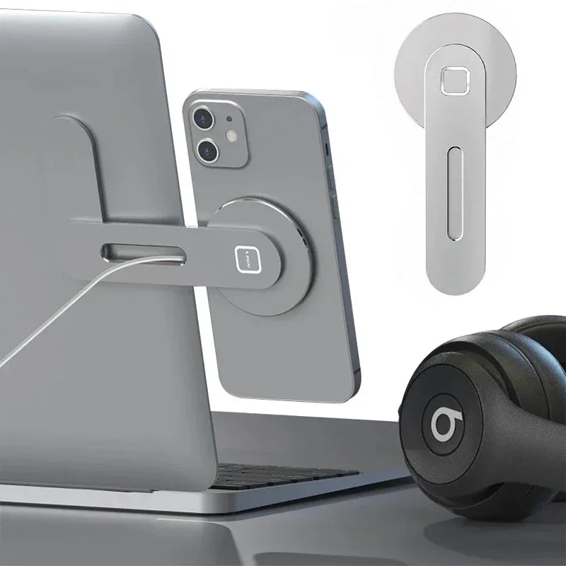 Magnetic Laptop Phone Holder Foldable Slim Side Mount for iPhone and All Phones
