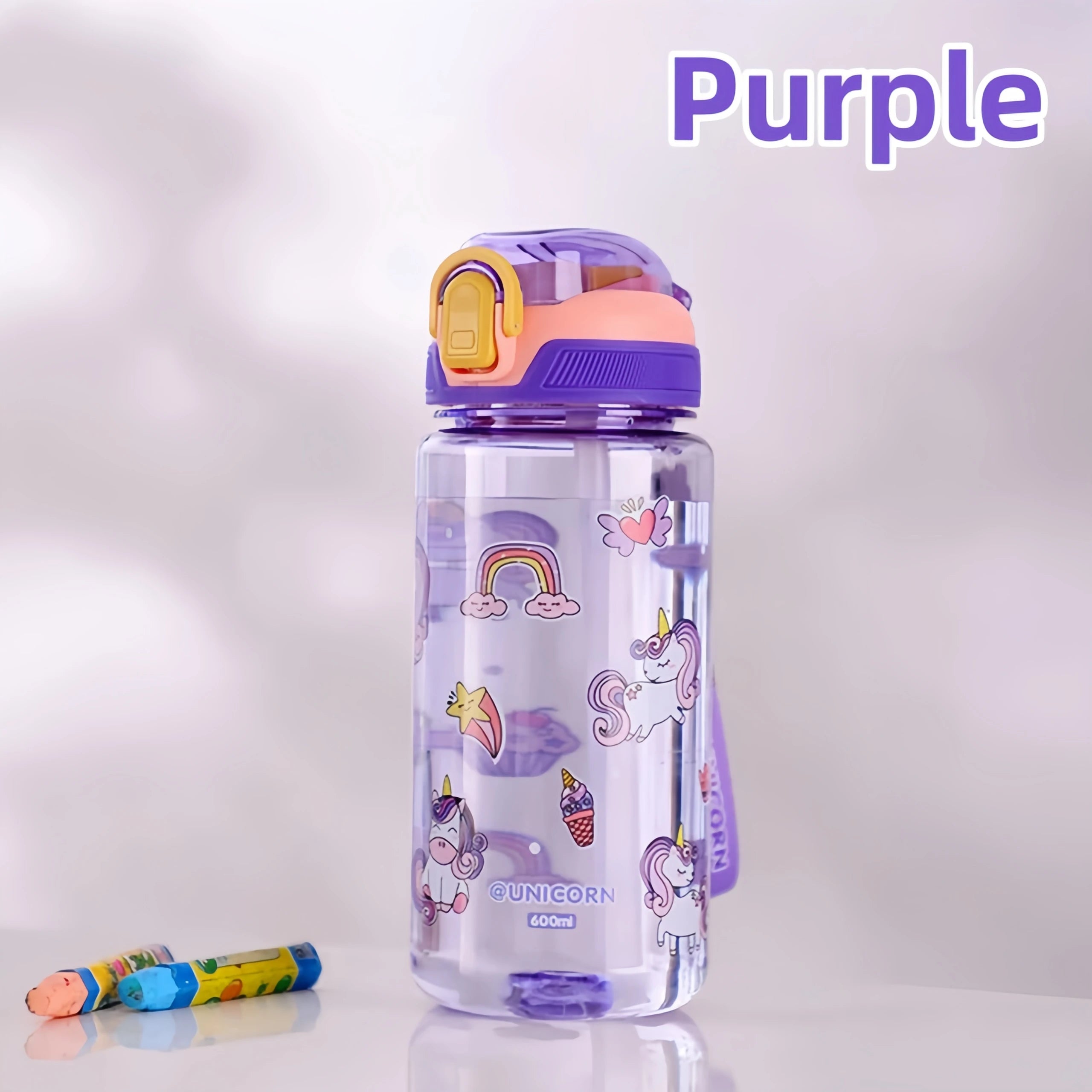 600ml Dinosaur Kids Water Bottle with Straw