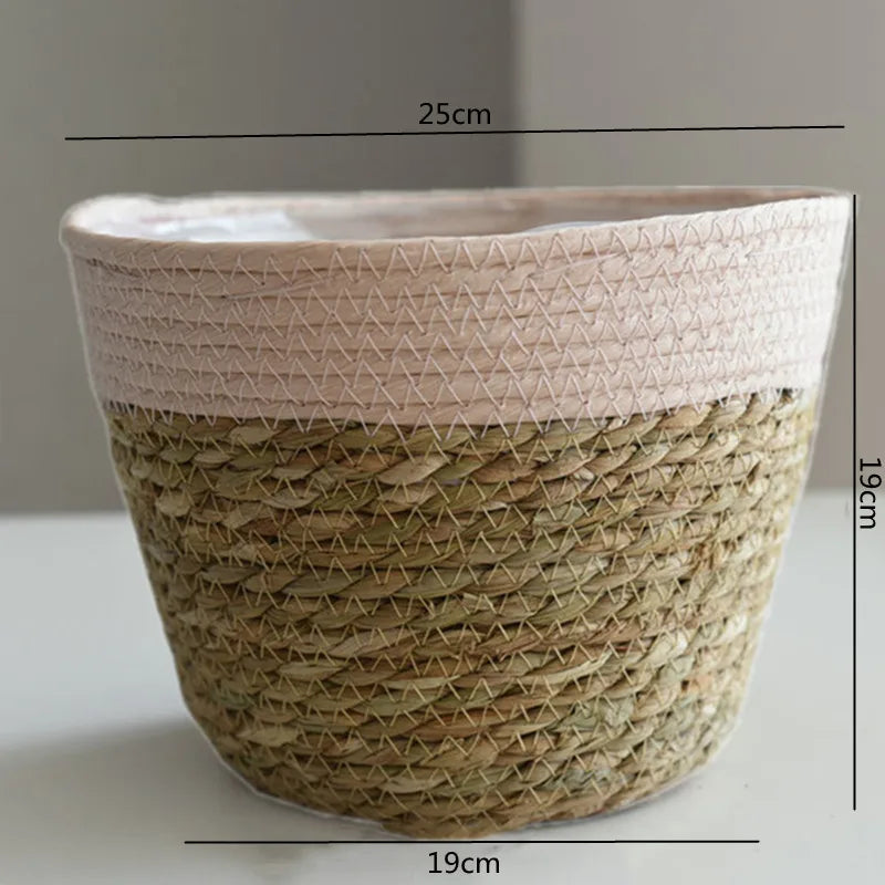 Straw Weaving Plant Pot Basket Grass Planter Cover Indoor Outdoor Flower Container