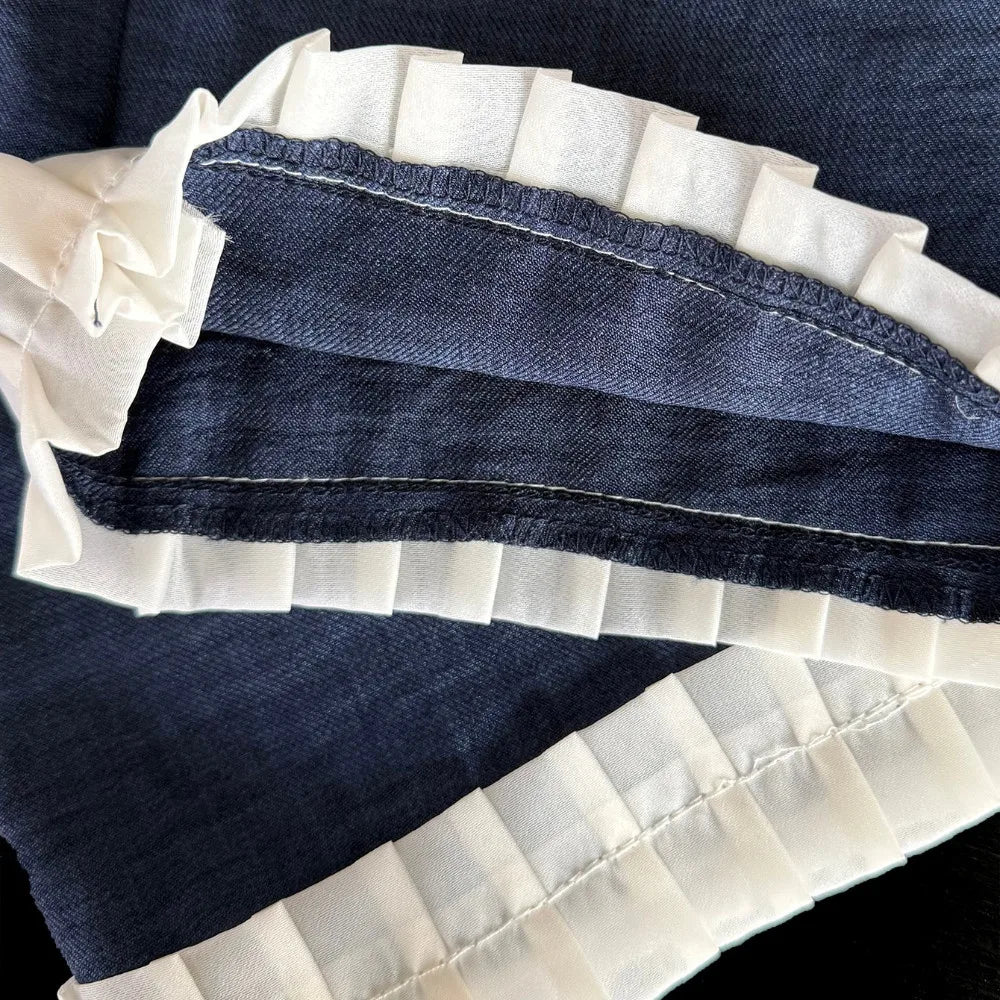 Girls Blue Denim Look Sleeveless Top and Wide Leg Pants Set