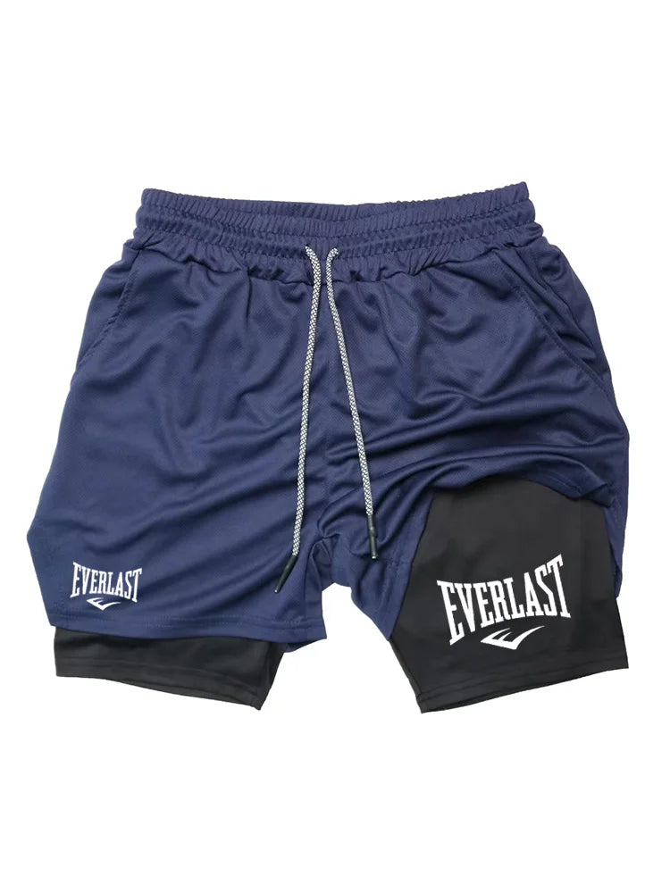 Men 2-in-1 Running Shorts Double Layer Gym Fitness Training Jogging Sport Shorts