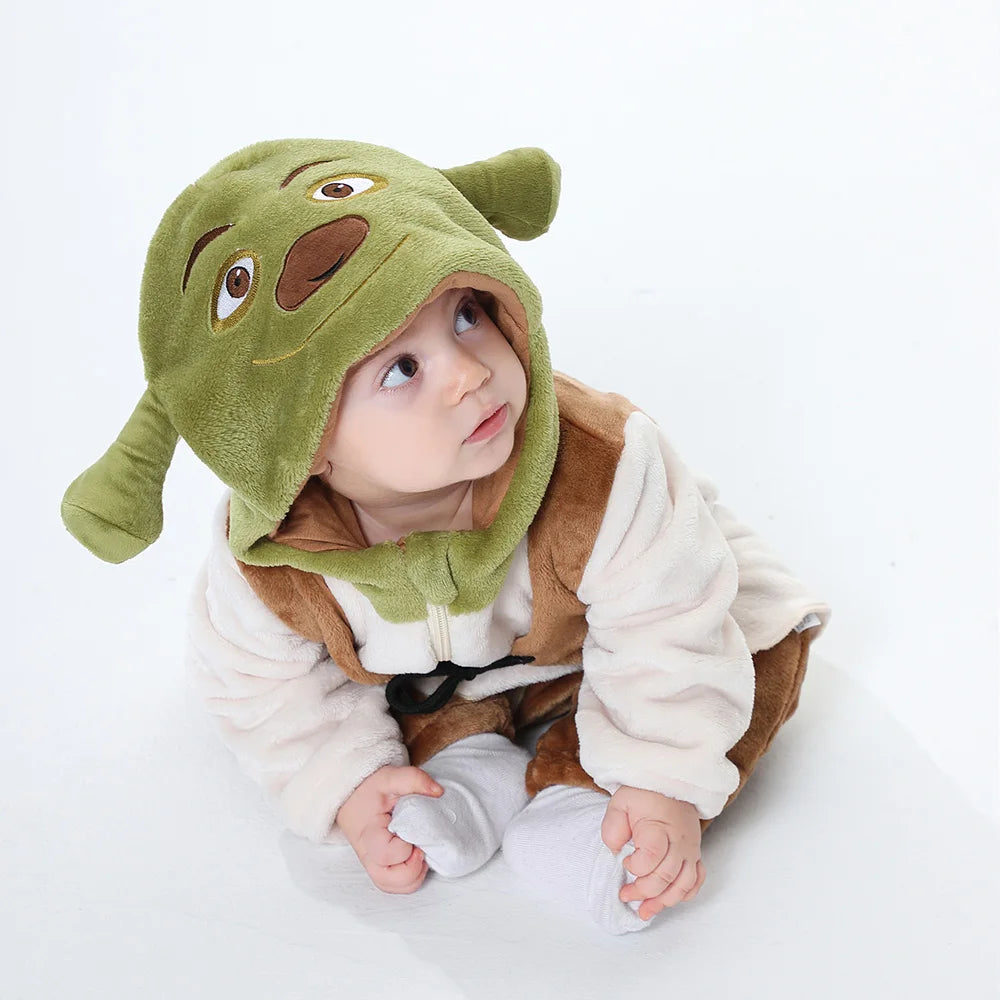 Baby Green Monster Kigurumi Costume Winter Warm Onesie Kids Cosplay Outfit