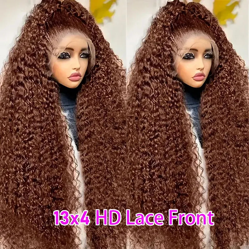 Chocolate Brown Deep Wave Wig – HD Lace Front Human Hair Glueless Wig