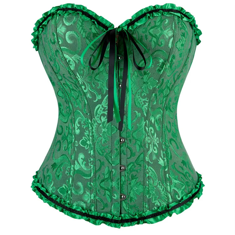 Women Floral Jacquard Corset Lace Up Bustier Top