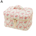 Women Quilted Makeup Bag Cute Bow Flower Zipper Cosmetic Organizer Toiletry Case