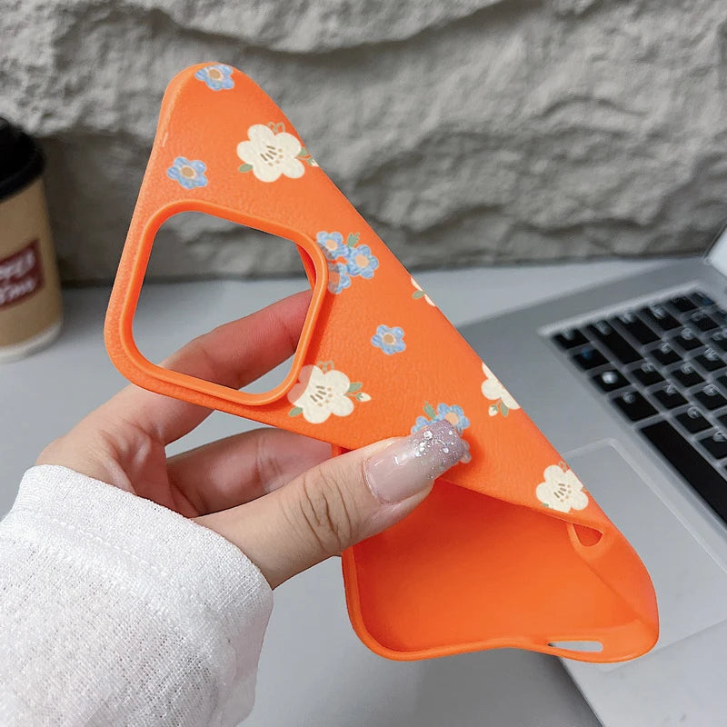Small Flowers Shockproof Soft Silicone Leather Texture Cover iPhone Case